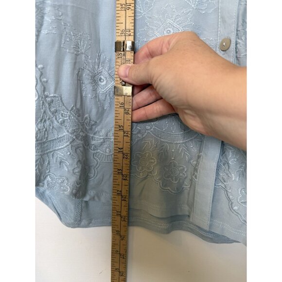 Democracy Embroidered 3/4 Sleeve Heather Muted Blue Small Blouse - Flawed - Picture 12 of 13